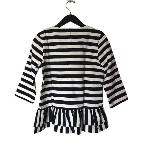 J.Crew Asymmetrical Striped Ruffle Top, 3/4 sleeve, navy and off white stripe, M - Picture 2 of 3